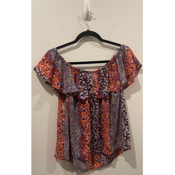 MAEVE Off The Shoulder Floral Print Top Purple Orange - Picture 4 of 4